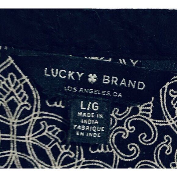 Lucky Brand Top Womens Large Black Metallic Embroidered Peasant Boho Whimsigoth - Picture 3 of 6